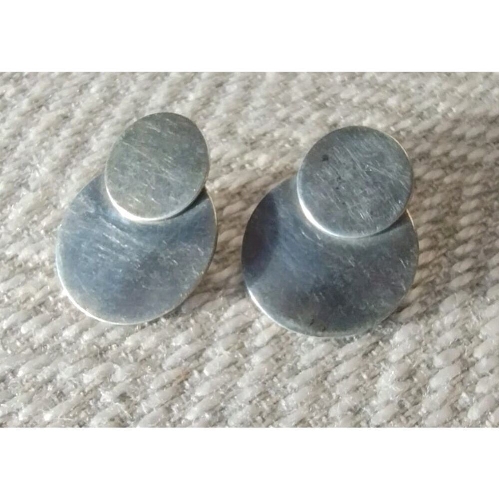 Vintage M&J Savitt 14k Gold Posts Sterling Silver Discs Modernist Earrings OOAK